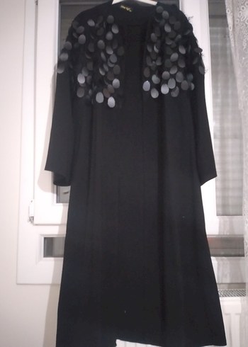 Kadın Siyah Uzun Kollu Payetli Uzun ceket - Görsel 6