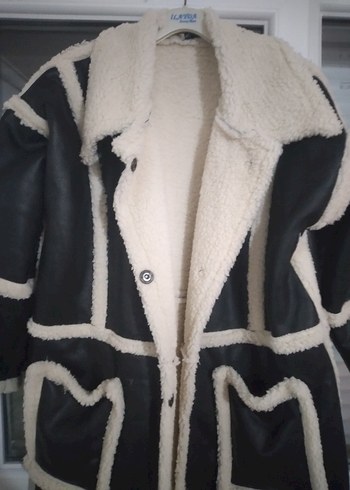 Siyah Deri Kürklü Uzun Kadın Kışlık Ceket - Görsel 9