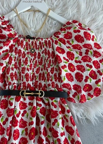 Kırmızı Çiçek Desenli Uzun Bohem Elbise - Görsel 3