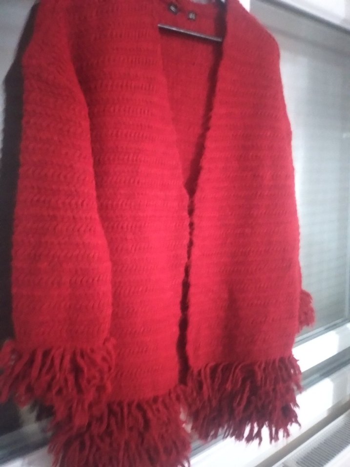 Kırmızı Örgü Kadın Şal - Görsel 2