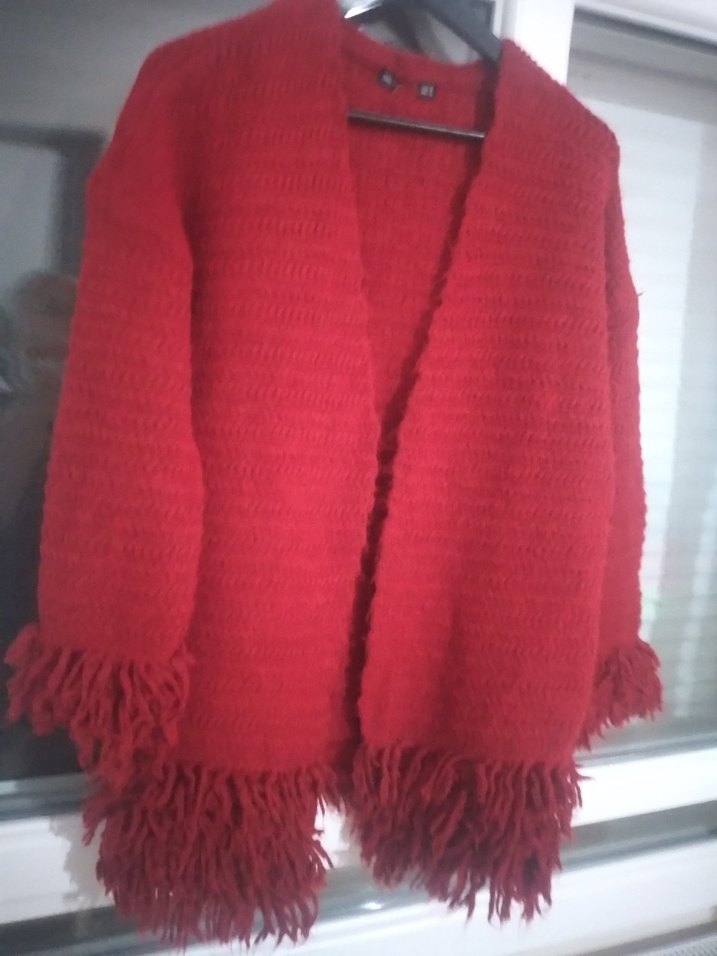 Kırmızı Örgü Kadın Şal - Görsel 3