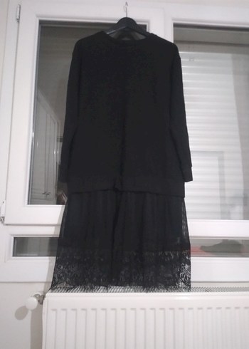 Uzun Kollu Siyah Dantel Detaylı Triko Elbise - Görsel 8