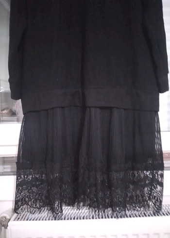 Uzun Kollu Siyah Dantel Detaylı Triko Elbise - Görsel 7