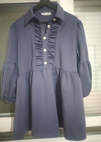 Mavi Pamuklu Uzun Kollu tunik - Görsel 5