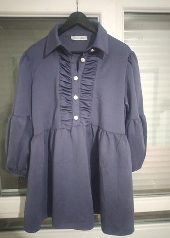 Mavi Pamuklu Uzun Kollu tunik - Görsel 6