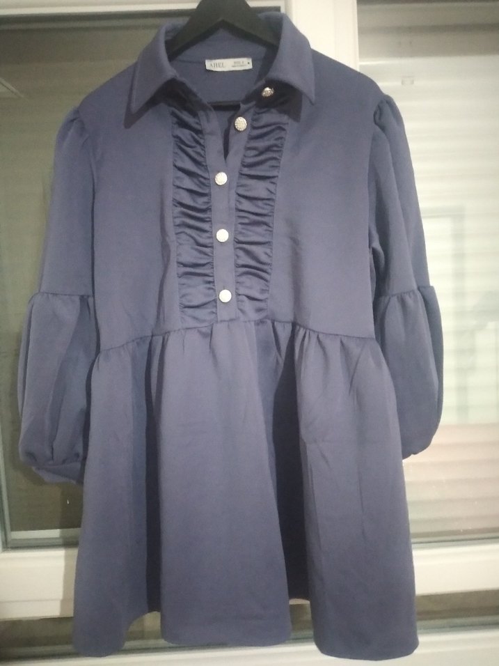 Mavi Pamuklu Uzun Kollu tunik - Görsel 5