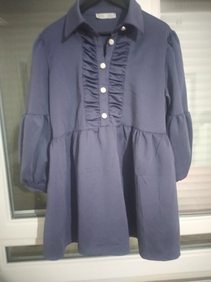 Mavi Pamuklu Uzun Kollu tunik - Görsel 4