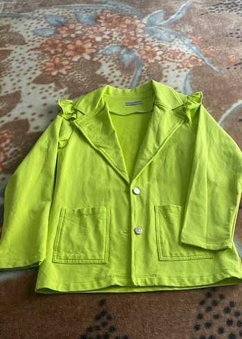 Düğmeli Yeşil kalın penye likralı Mini Ceket - Görsel 3