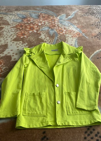 Düğmeli Yeşil kalın penye likralı Mini Ceket - Görsel 2