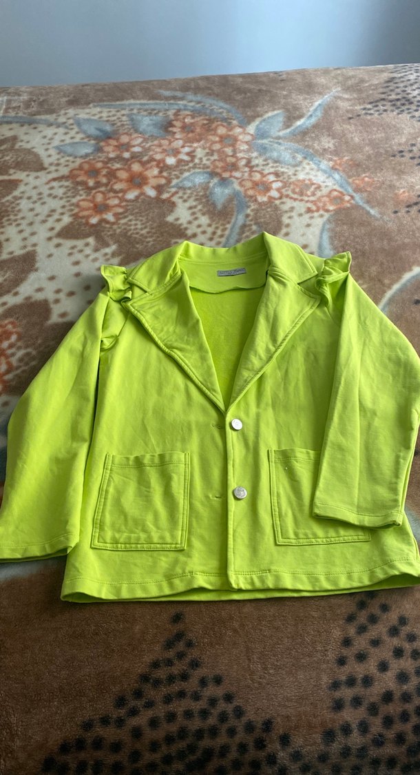 Düğmeli Yeşil kalın penye likralı Mini Ceket - Görsel 3