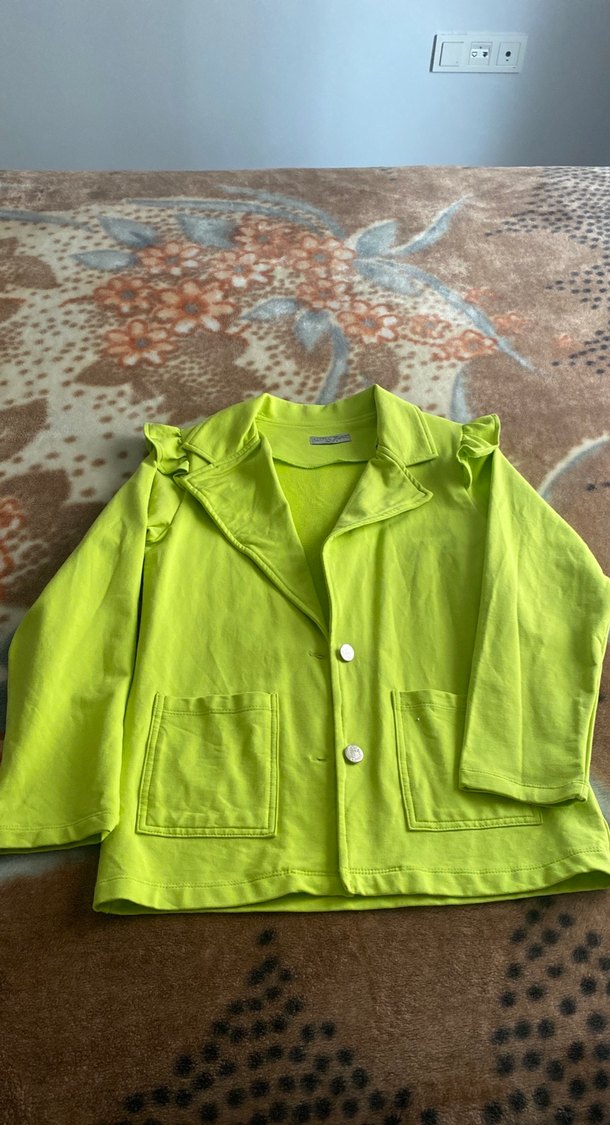 Düğmeli Yeşil kalın penye likralı Mini Ceket - Görsel 2