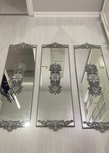 Gri Dekoratif Üçlü Duvar Aynası eni 36cm /boy110 cm - Görsel 4