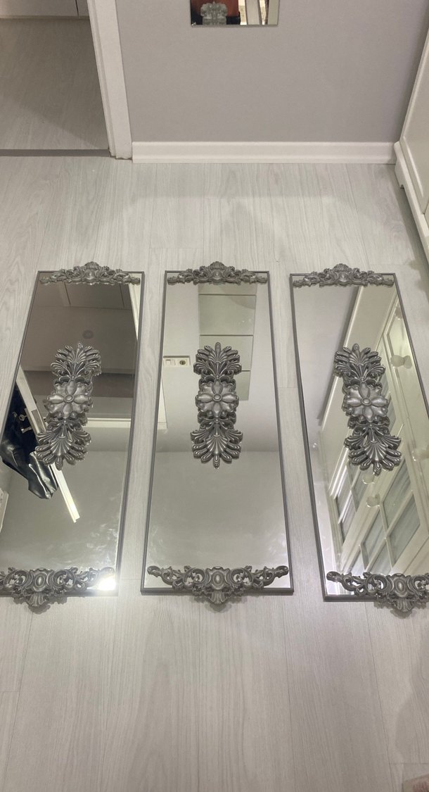 Gri Dekoratif Üçlü Duvar Aynası eni 36cm /boy110 cm - Görsel 4
