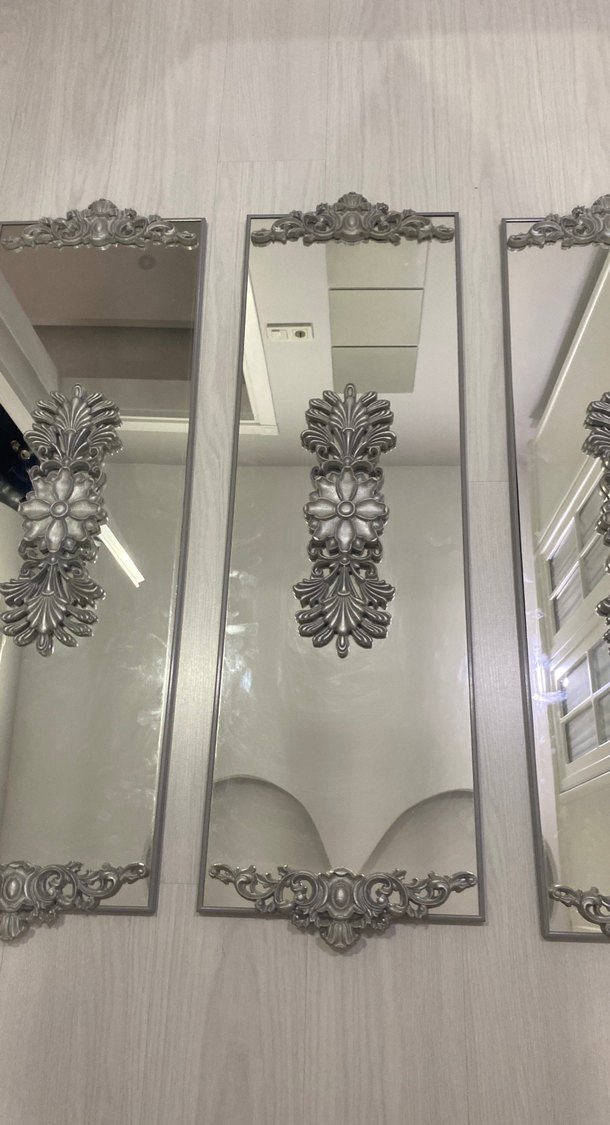 Gri Dekoratif Üçlü Duvar Aynası eni 36cm /boy110 cm - Görsel 2