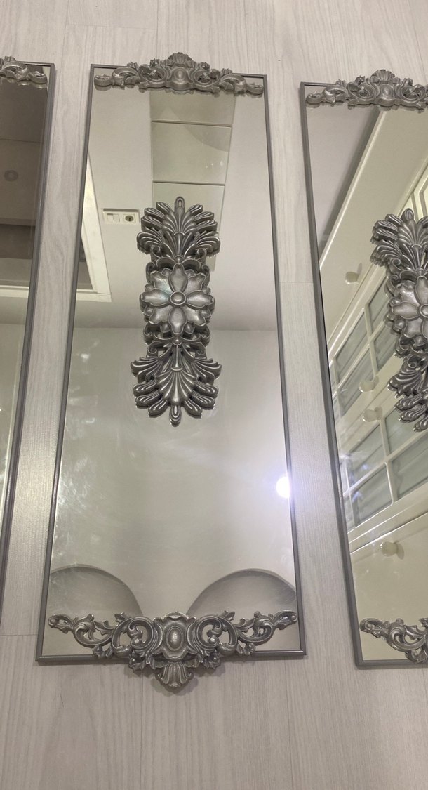 Gri Dekoratif Üçlü Duvar Aynası eni 36cm /boy110 cm - Görsel 3