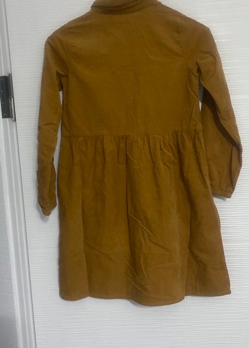 H&M hardal rengi kadife elbise 9/10 yaş - Görsel 4