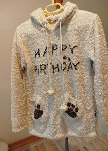 Beyaz Kürklü Kedi Kapüşonlu Sweatshirt - Görsel 4