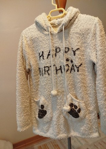 Beyaz Kürklü Kedi Kapüşonlu Sweatshirt - Görsel 3