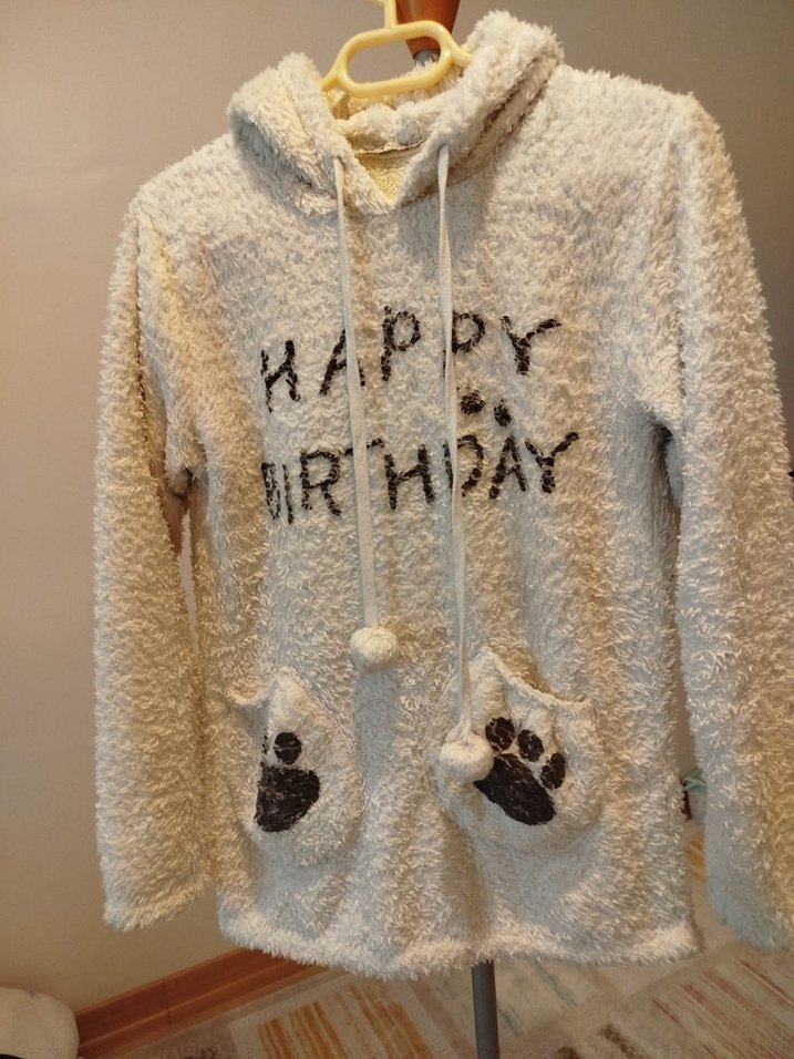 Beyaz Kürklü Kedi Kapüşonlu Sweatshirt - Görsel 4