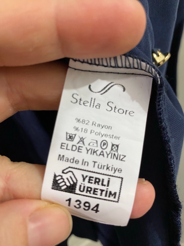 Düğmeli İşlemeli Uzun Mavi Kadın Takım - Görsel 4