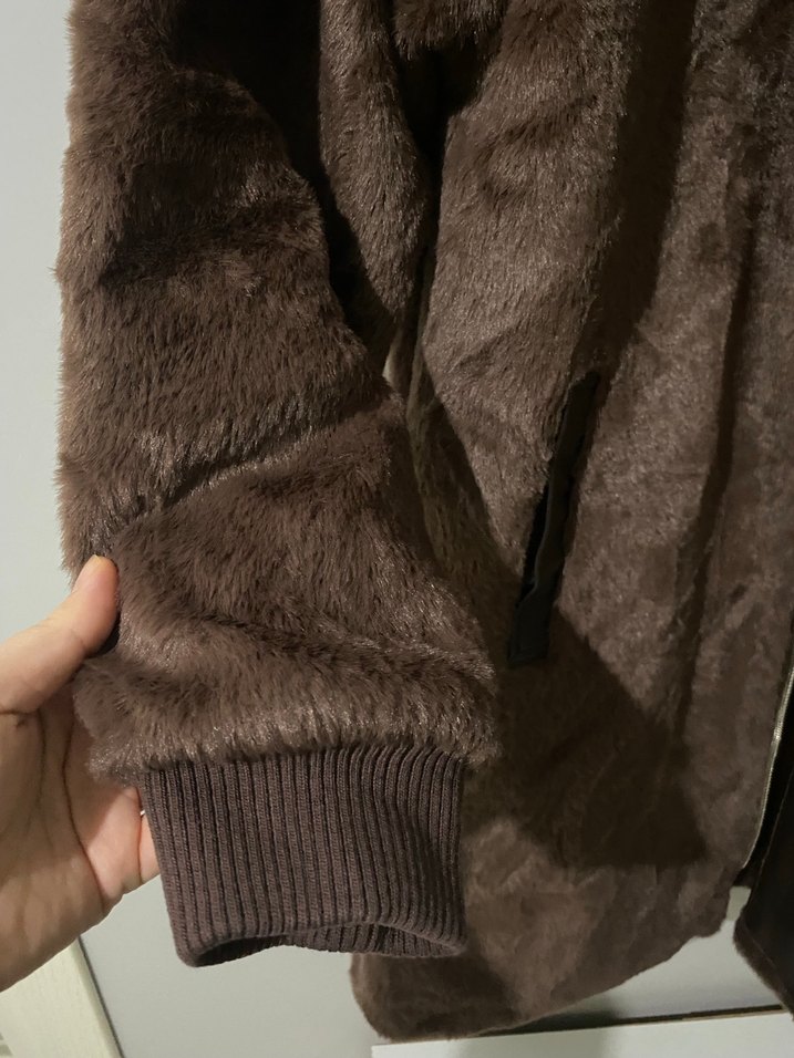 Kahverengi Suni Kürk Detaylı Kadın Ceket - Görsel 3