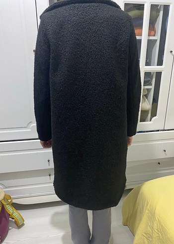 Siyah Peluş Kadın Midi Kaban - Görsel 4