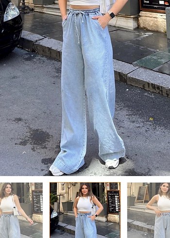 Kadın Mavi Bol Kesim Uzun Kot Pantolon - Görsel 5