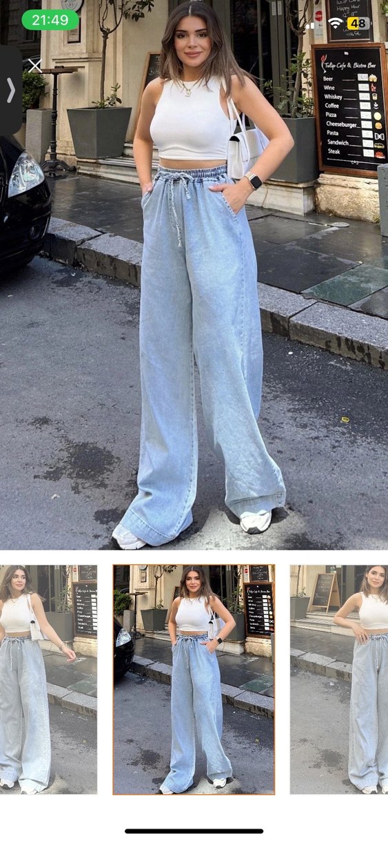 Kadın Mavi Bol Kesim Uzun Kot Pantolon - Görsel 5