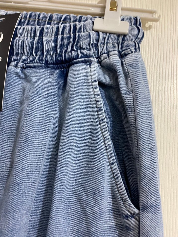 Kadın Mavi Bol Kesim Uzun Kot Pantolon - Görsel 4