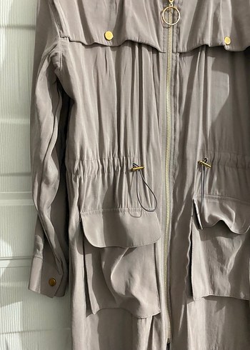 Bej Uzun Kollu Düğmeli Trençkot - Görsel 5