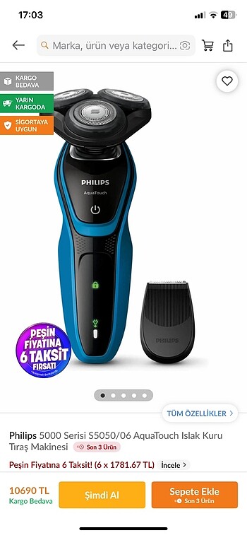 Philips 5000 serisi islak kuru traş makinası