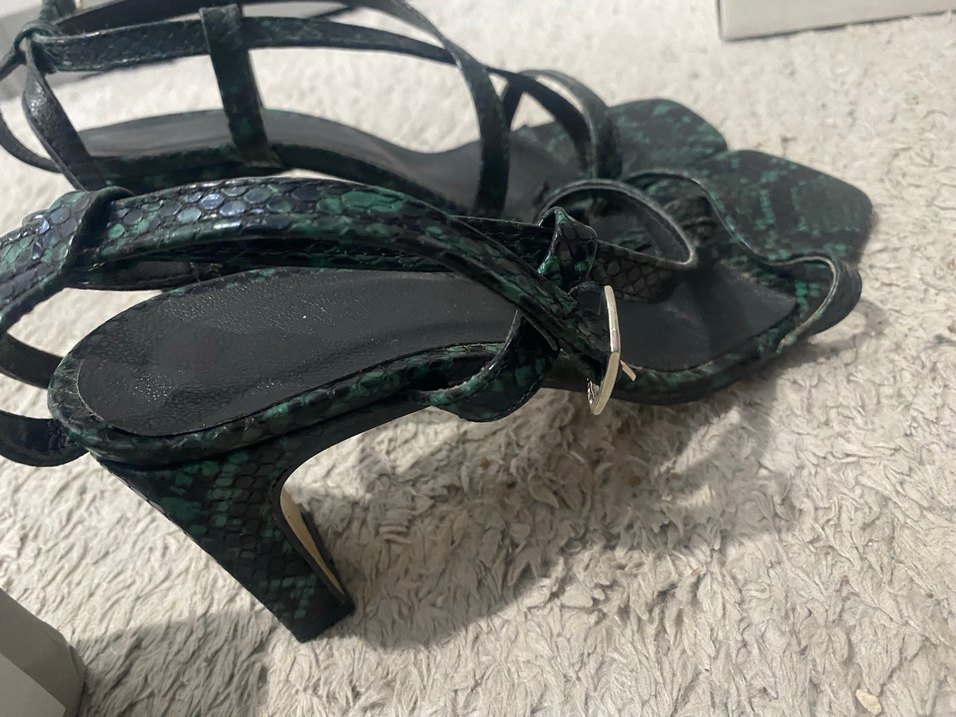 Yeşil Yılan Desenli Topuklu Kadın Sandalet - Görsel 5