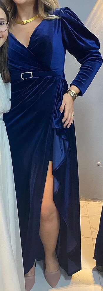 Lacivert kadife abiye - Görsel 6