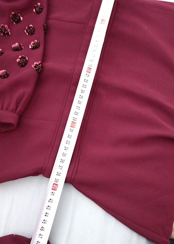 Bordo Nakışlı Uzun Kollu Uzun Elbise - Görsel 6