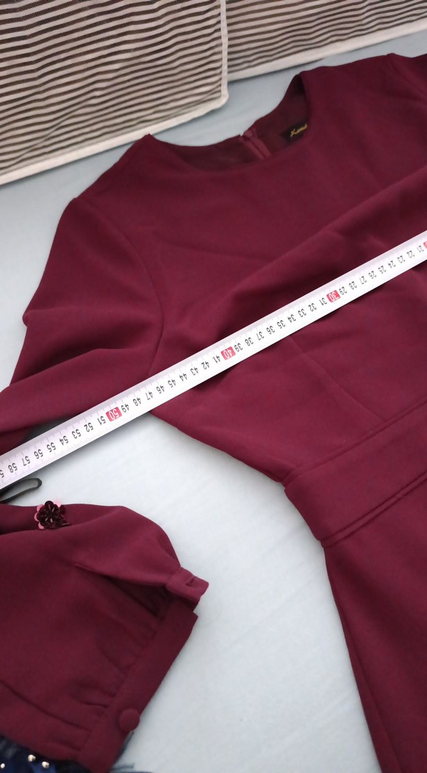 Bordo Nakışlı Uzun Kollu Uzun Elbise - Görsel 5