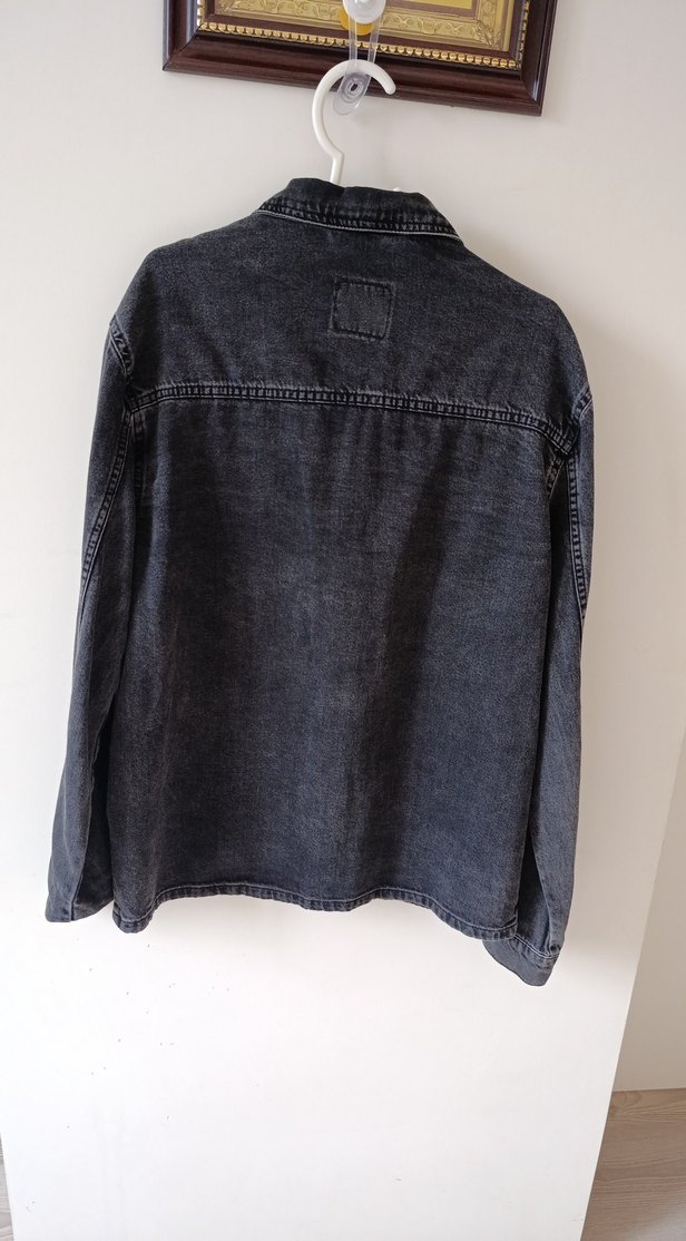 Gri Düğmeli kot Ceket - Görsel 4