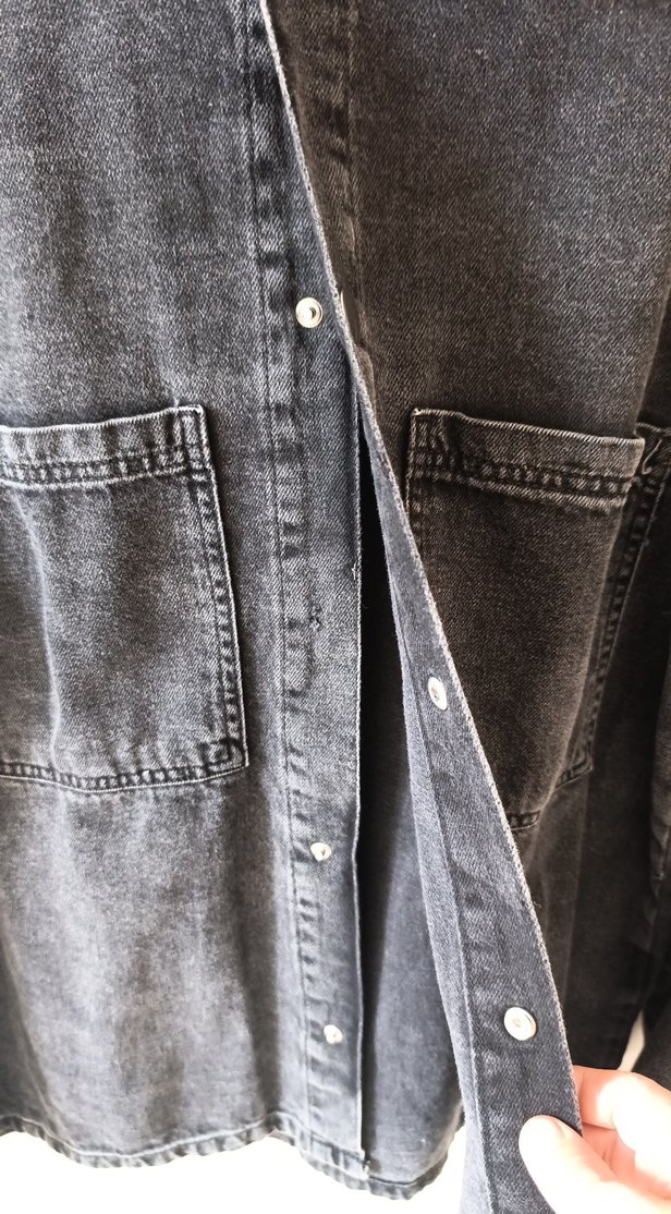 Gri Düğmeli kot Ceket - Görsel 2