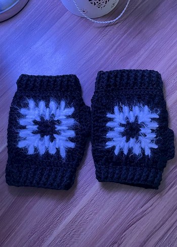 Siyah Örgü Bohem Parmaksız Eldiven - Görsel 4