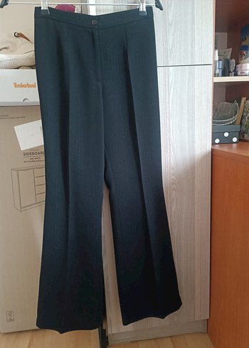 s Beden siyah Renk Simli Çizgili Şık Siyah Kumaş Pantolon