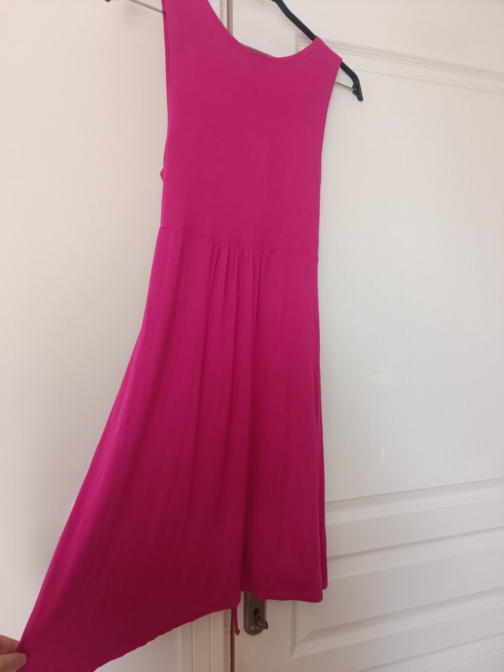 Pembe Viskon Penye Yazlık Elbise - Görsel 4