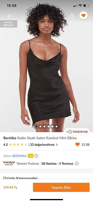 Bershka saten siyah elbise hiç giyilmemiştir