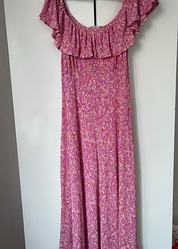 Mor Uzun Kollarsız Fırfırlı Bohem Elbise - Görsel 6