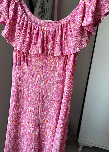 Mor Uzun Kollarsız Fırfırlı Bohem Elbise - Görsel 5