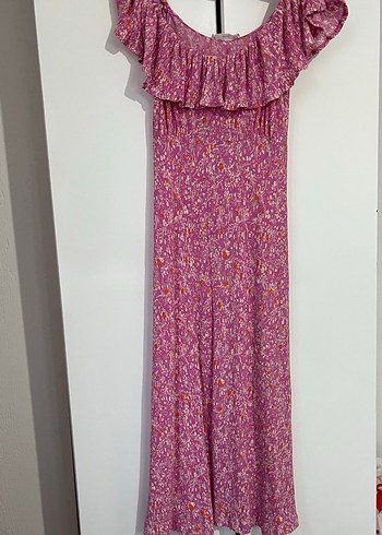 Mor Uzun Kollarsız Fırfırlı Bohem Elbise - Görsel 3