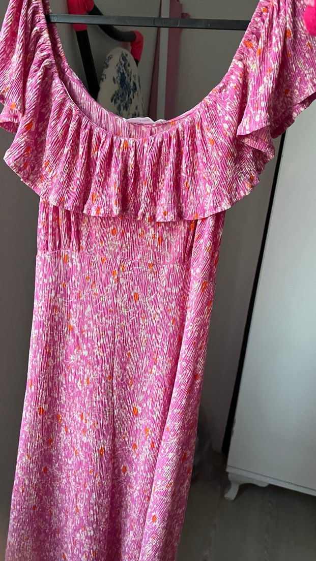 Mor Uzun Kollarsız Fırfırlı Bohem Elbise - Görsel 5