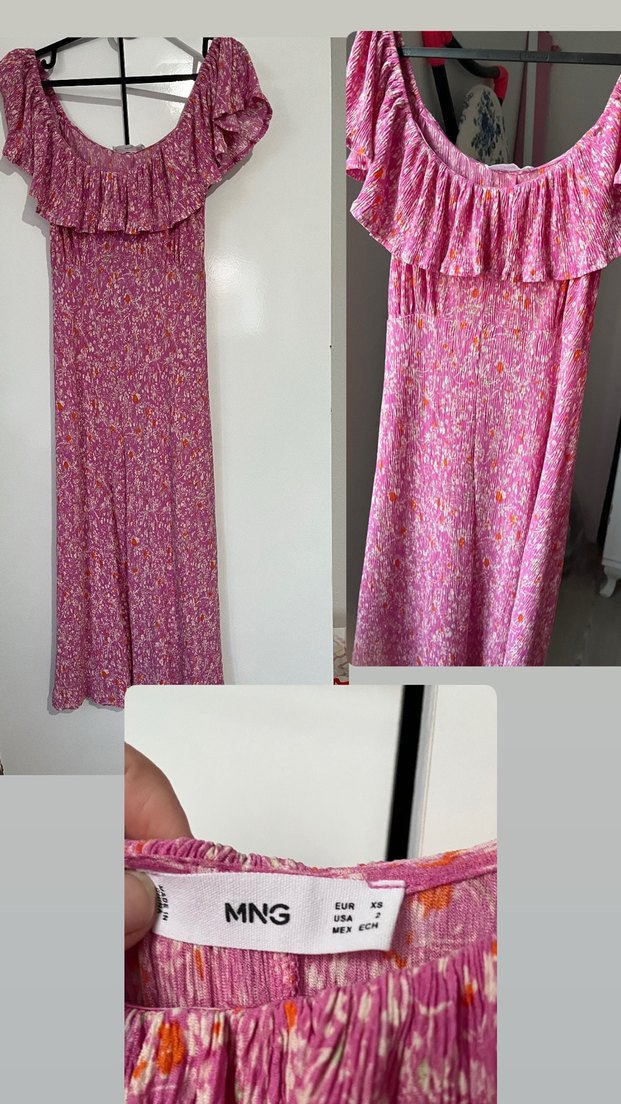 Mor Uzun Kollarsız Fırfırlı Bohem Elbise - Görsel 2