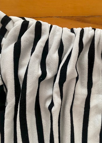 Çizgili Beyaz siyah Uzun Kollu Bluz - Görsel 3