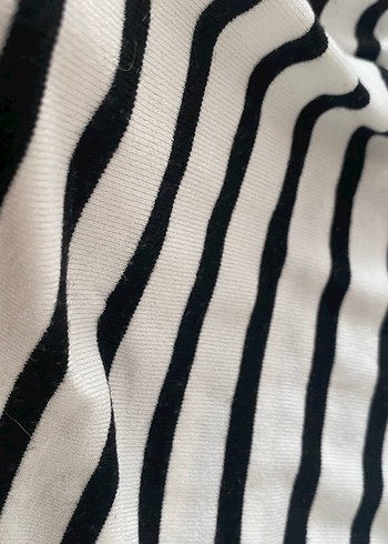 Çizgili Beyaz siyah Uzun Kollu Bluz - Görsel 2