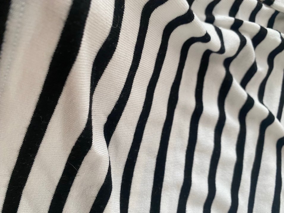 Çizgili Beyaz siyah Uzun Kollu Bluz - Görsel 2