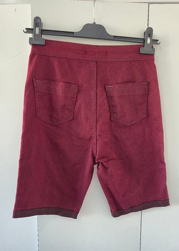 Bordo Düğmeli Kadın Bermuda Şort - Görsel 5